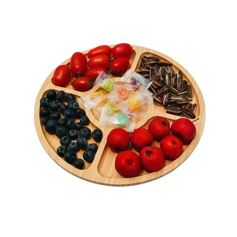 

Wooden Tea Platter Bamboo Nuts Rectangular Divided Serving Solid Wood Table Plate Snacks Food Storage Dish for Hotel Home