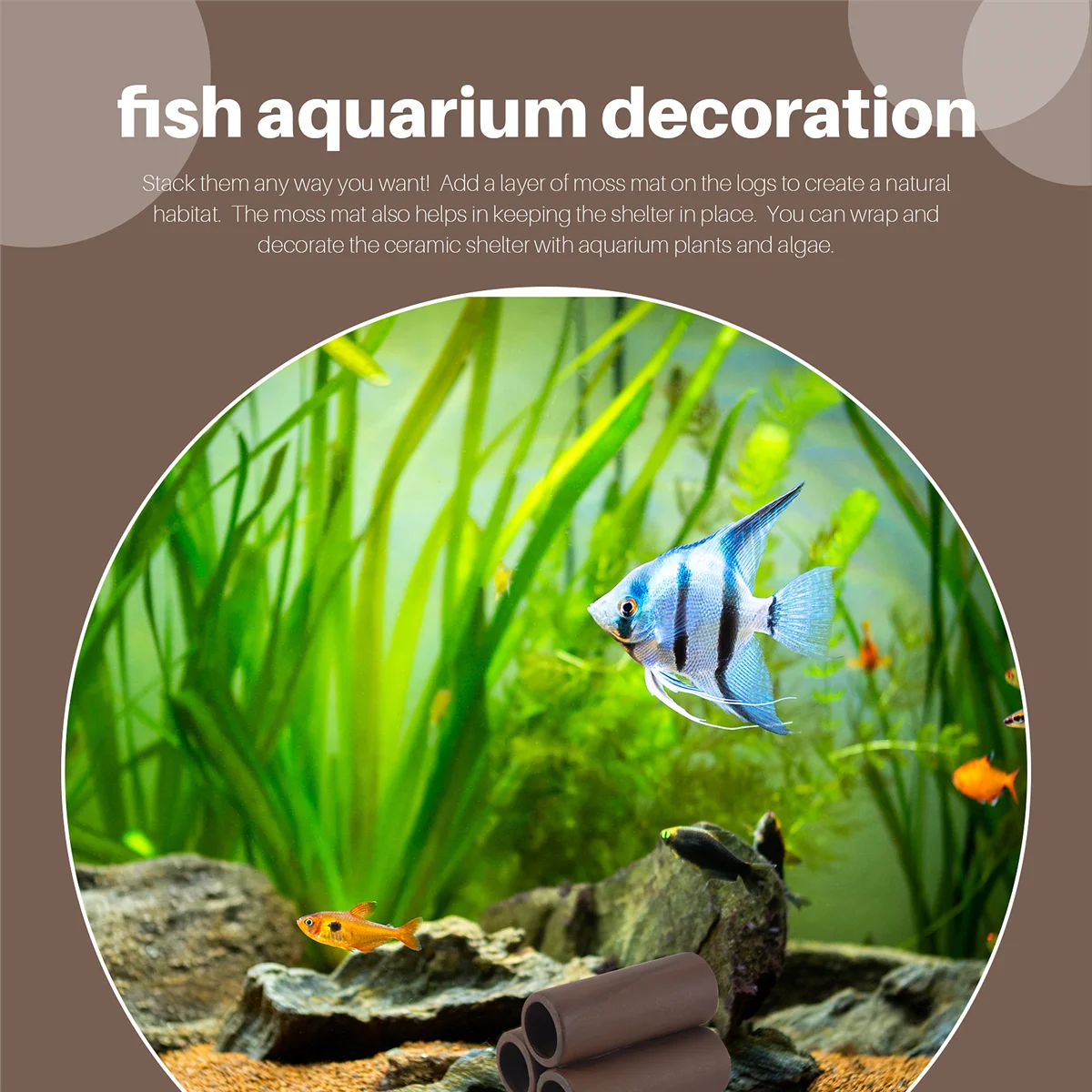 

A94U 3 Pcs Brown Ceramic Shelters - Shrimp Habitat, Breeding Tube, Hiding Cave