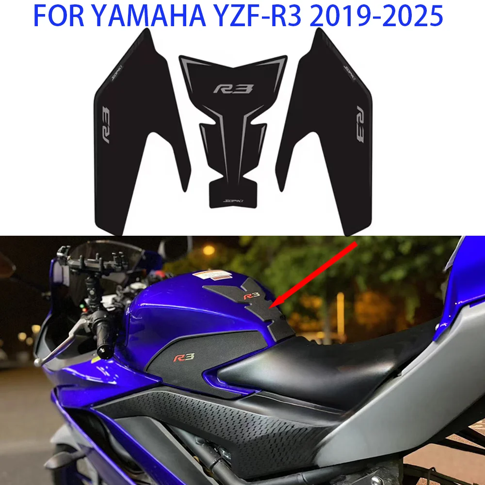 

FOR YAMAHA YZF-R3 yzf-r3 2019-2025 Parts Motorcycle Side Fuel Tank Pad Protector 3D Sticker Decal Knee Grip Tank Traction Pads