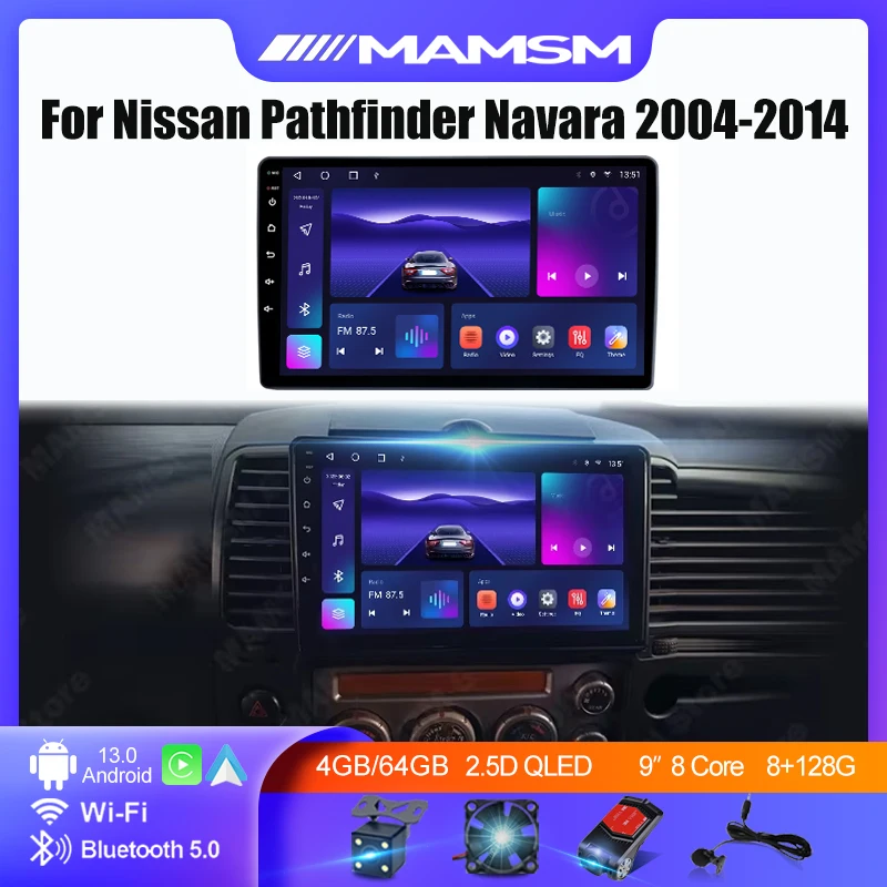 MAMSM Radio de coche para Nissan Pathfinder R51 Navara D40 2004 - 2014 inalámbrico Carplay Android Auto reproductor Multimedia estéreo QLED