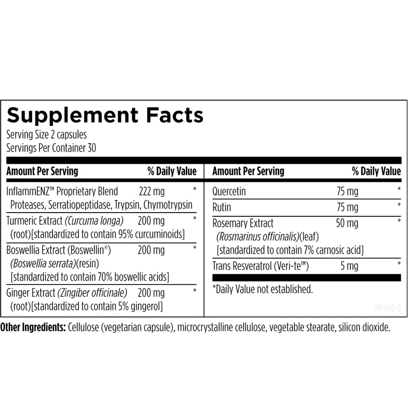 Inammatone - Turmeric supplement containing proteolytic enzymes, frankincense, quercetin, and resveratrol (60 capsules)