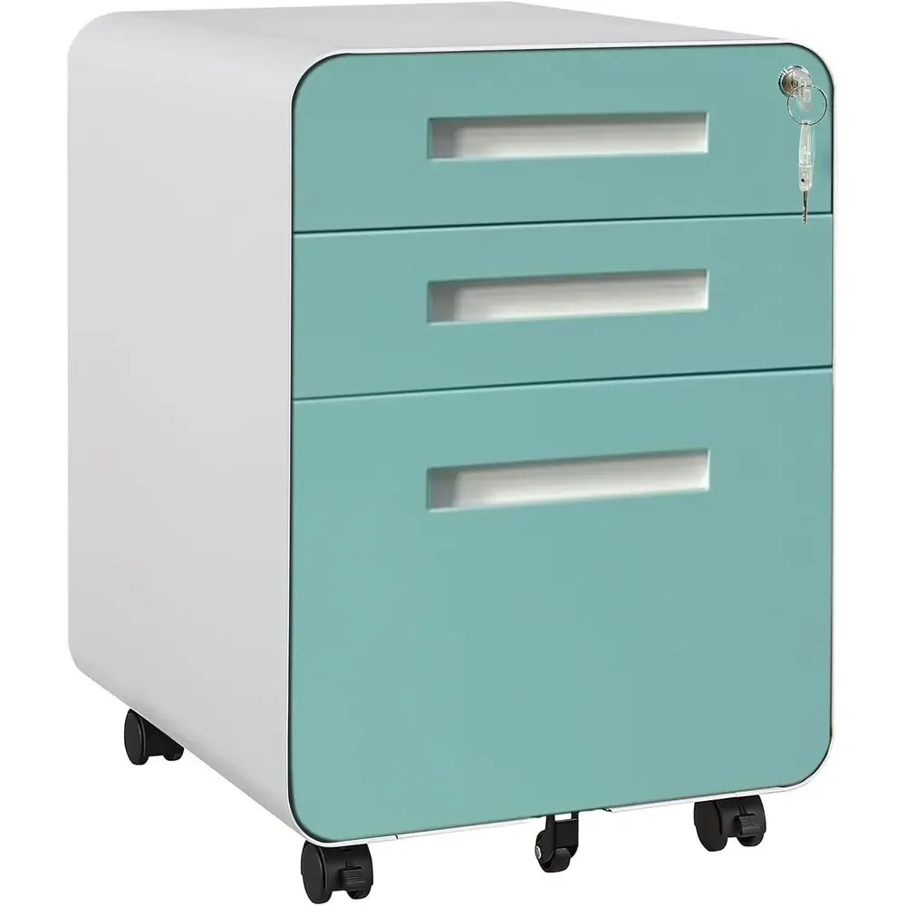 Metal Under-Desk Rolling Storage Cabinet with 5 Wheels, Lockable, Fully Assembled, A4/Legal Size, Blue