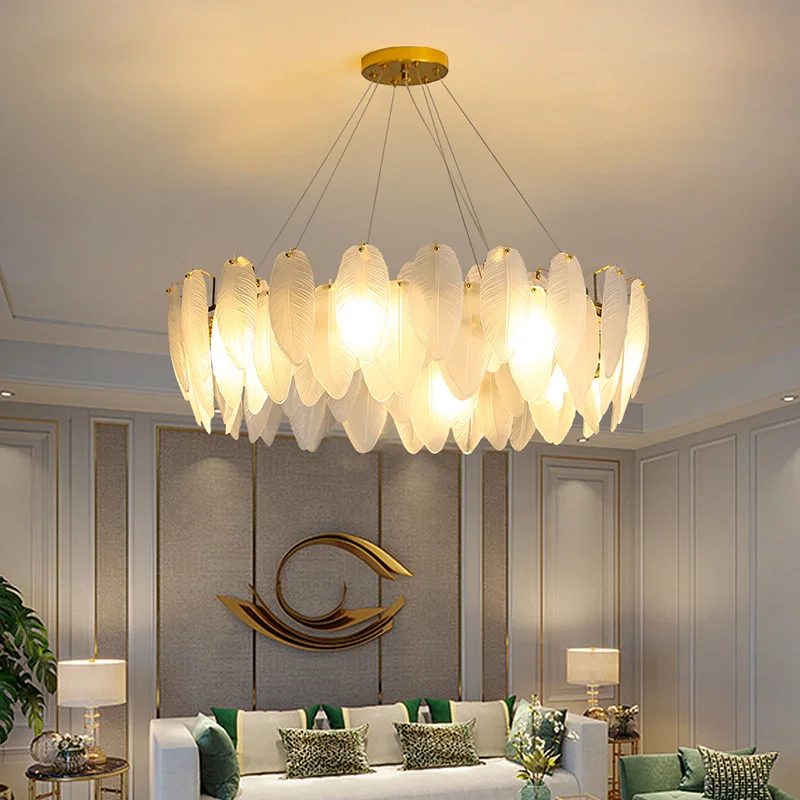 

YUNYI Nordic Luxury Modern Indoor Bedroom Living Room Hotel Feather Decoration Glass E14 LED Chandeliers Pendant Light