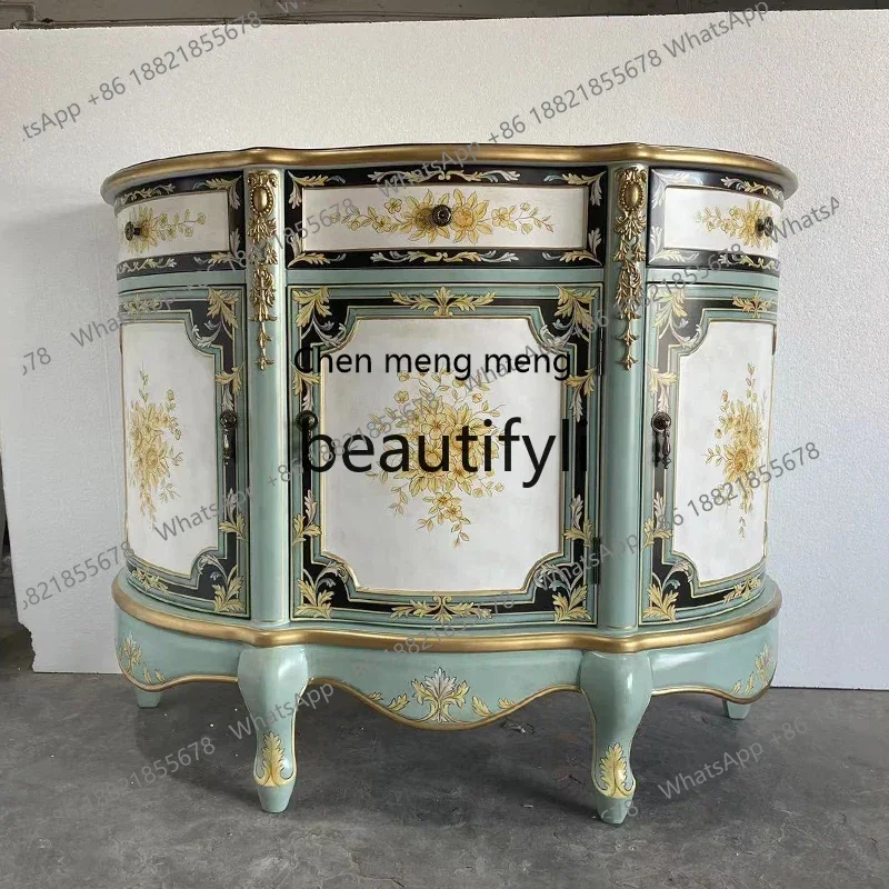 N178 European-style painted entrance cabinet,light luxury solid wood,home entry,foyer decorative cabinet,semi-round bedroom lock
