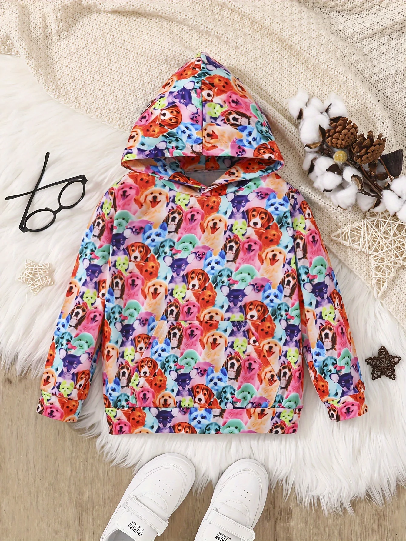 

Boys Girls Colorful Hoodies Dogs & Cats Full Print Long Sleeve Sweatshirt Comfy Loose Hooded Tops With Pockets, Kids Everyday C