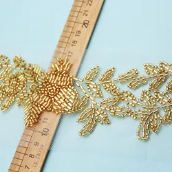 Gold Glass Bead Nail Bead Lace Handmade DIY Tube Bead Barcode Ribbon Formal Dress Embroidered Headdress Skirt Hem