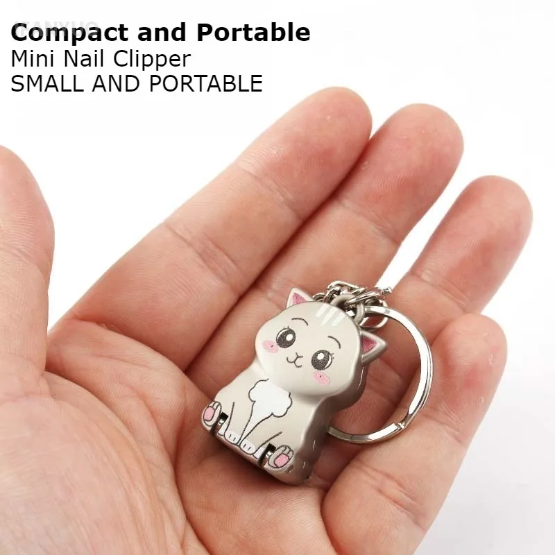 1Pcs Stainless Steel Nail Clippers Exquisite Cute Kitten Shape Keychain Foldable Portable Nail Rotary Toenail Fingernail Trimmer