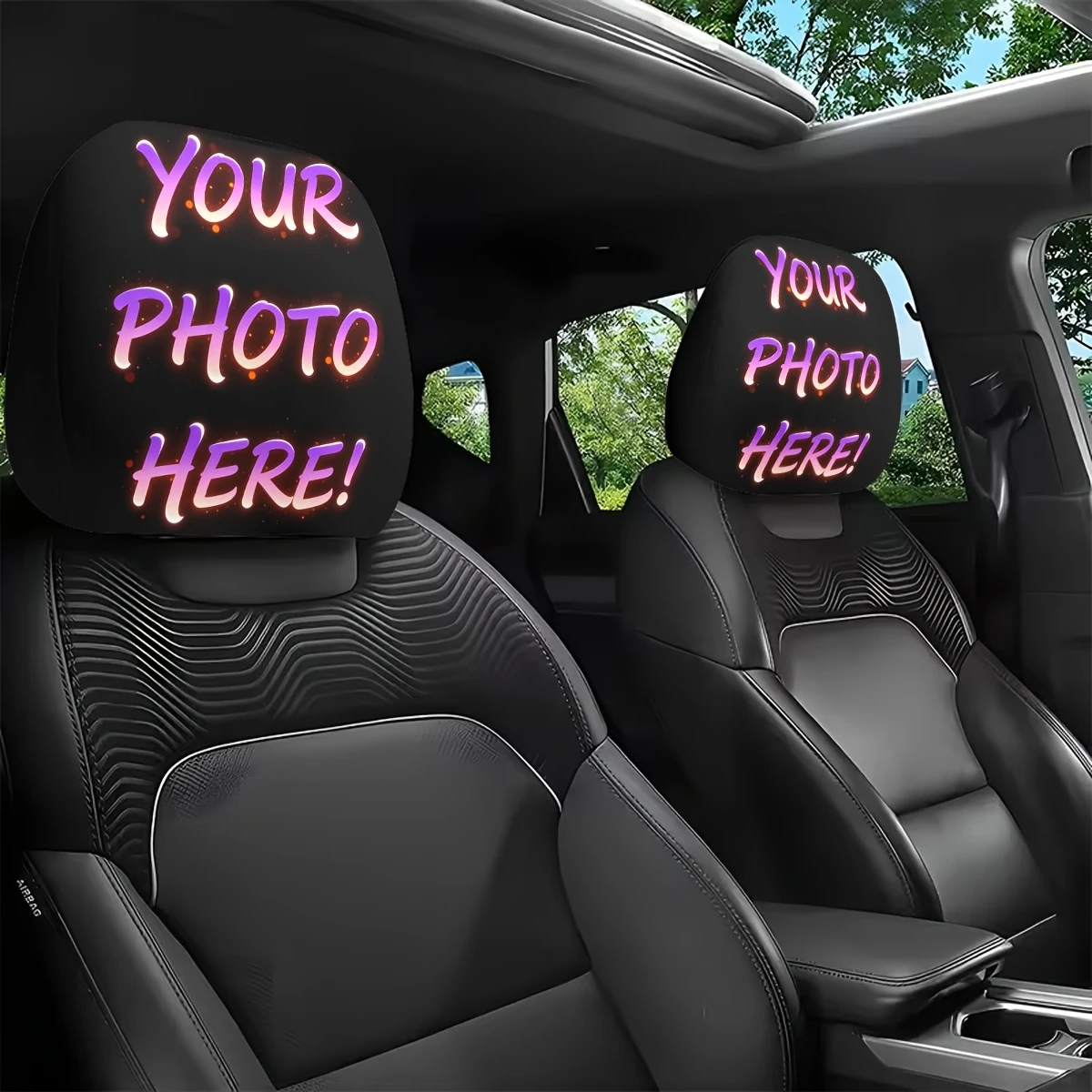 2pcs custom photo car headrest covers—easy to install and machine washable—the perfect gift for family and friends