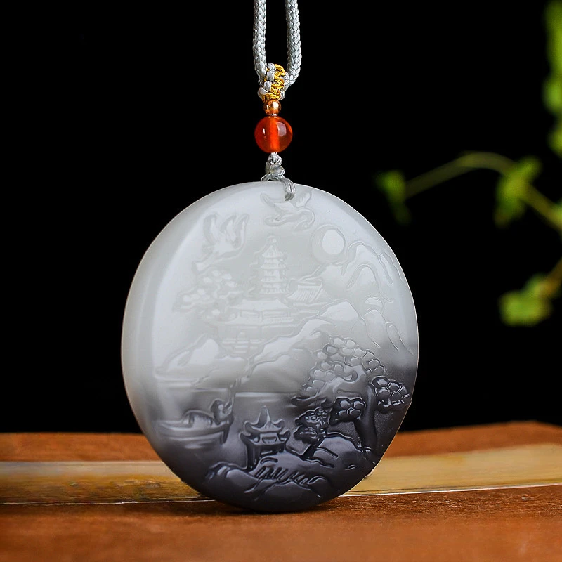 Smoked Purple Round Landscape Brand Pendant Men's and Women's Popular Versatile Jade Pendant