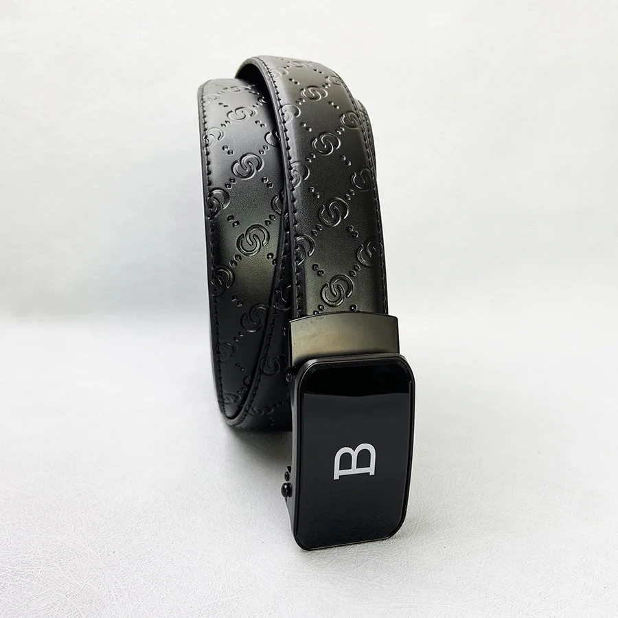 

2025 Europe and America New Retro Trend Men's High-end B-shaped Automatic Buckle Belt Durable Fashion Business & Social Youth