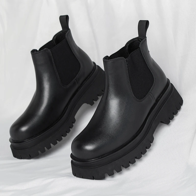 Men Boots Style Leather Shoes Italiano Leather Boots Platform Shoes For Men Fashion Short Boots Plussize Men Chelsea Boots #9011