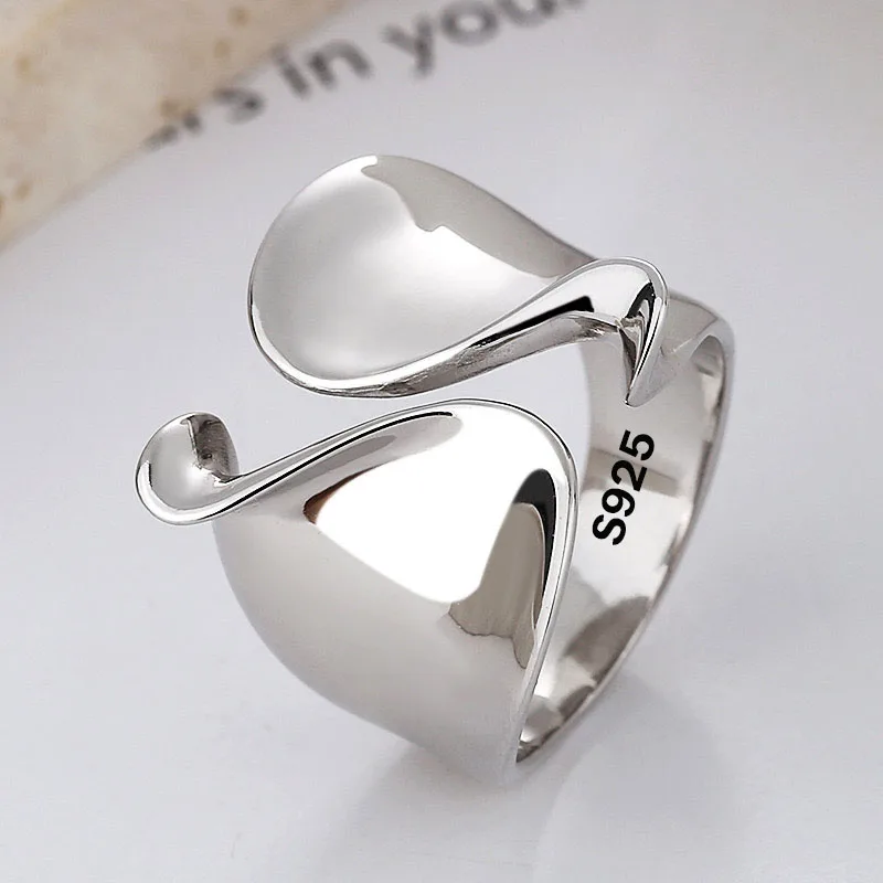 

925 Sterling Silver Rings for Women Couple Minimalist Handmade Simple BIg Ring Party Jewelry Gift Prevent Allergy