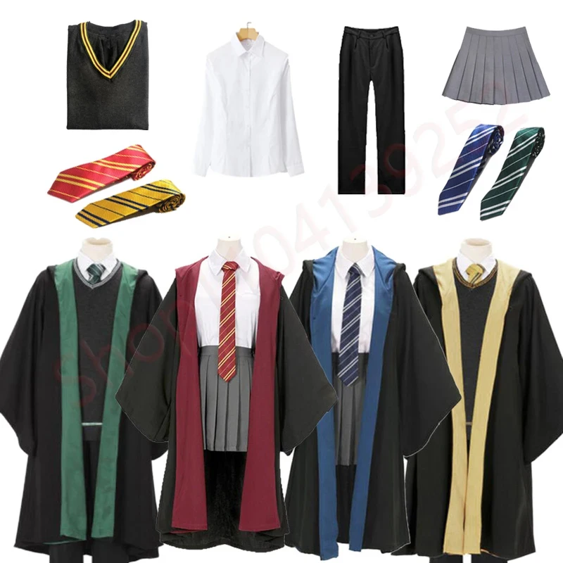 ❤ 2026 ★ Disfraz de Harry Potter Hogwarts, Hermione Granger, Cosplay, Uniforme Escolar de Mago para Adultos, Capa con Capucha, Túnica, para Fiesta de Halloween ❤