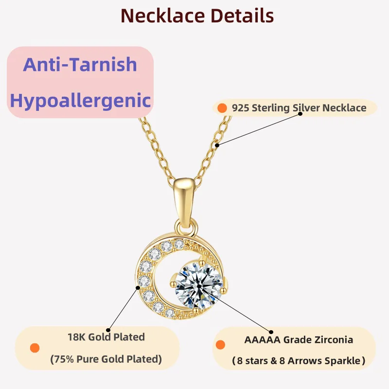 

LAMVOICE christmas gift high quality gift, 1 carat zirconia necklace, S925 sterling silver necklace, Jewelry for women