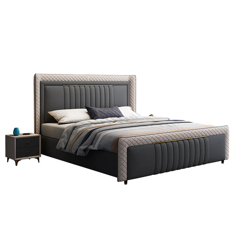 

# Italian Luxury Leather Bed Modern Simple Double for Master Bedroom Wedding Storage Soft Upholstered Bed