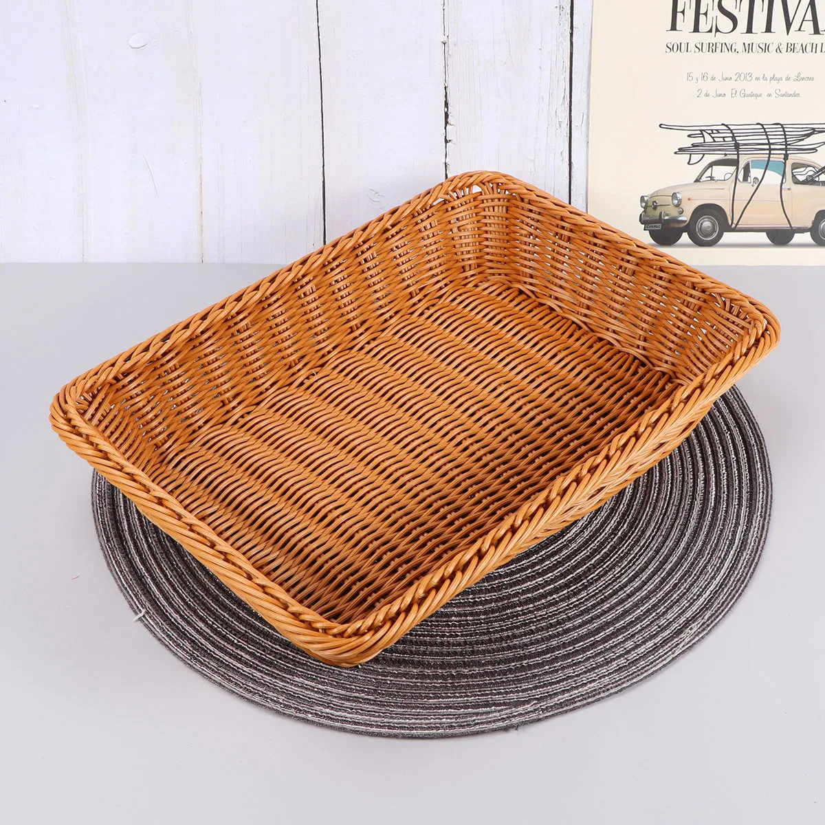 

Wicker Snack Basket Desktop Organizer Woven Food Bread Storage Simulation Rattan