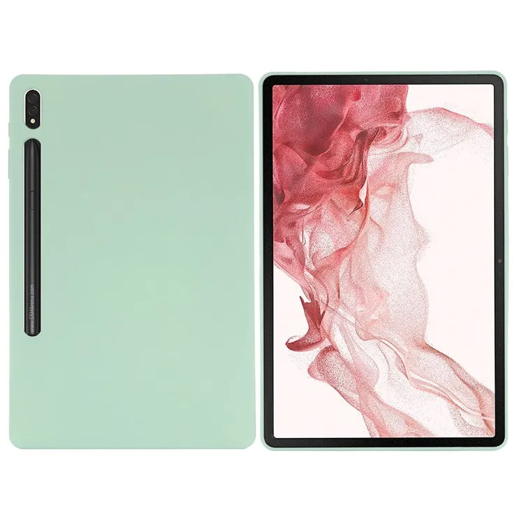 

For Samsung Galaxy Tab S8+ / Tab S7+ Liquid Silicone Tablet Case Soft Microfiber Lining Anti-Scratch Cover - Green