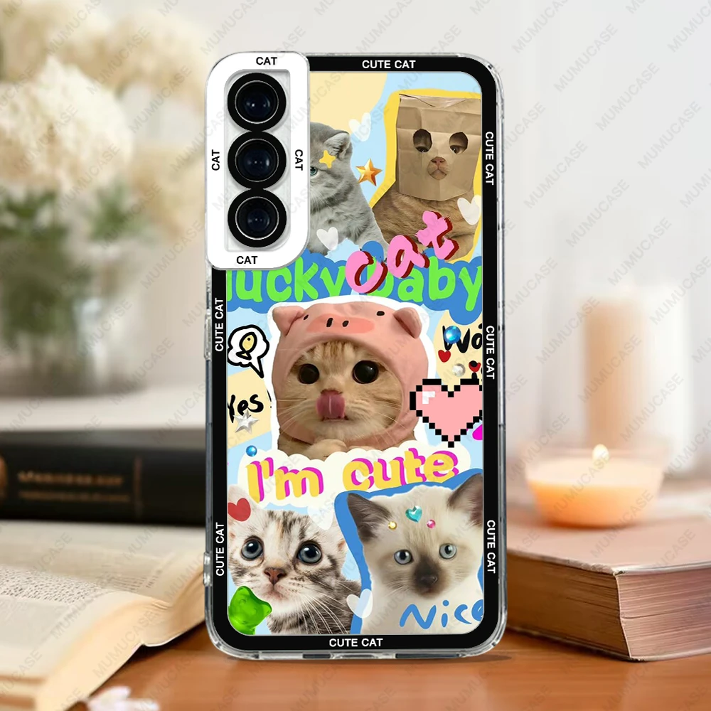 Case For Samsung Galaxy S24 S20 S21 S22 S23 A21s A32 A33 A50 A52 A53 A73 A54 A14 Soft Cover Cute Cat Dog Sticker