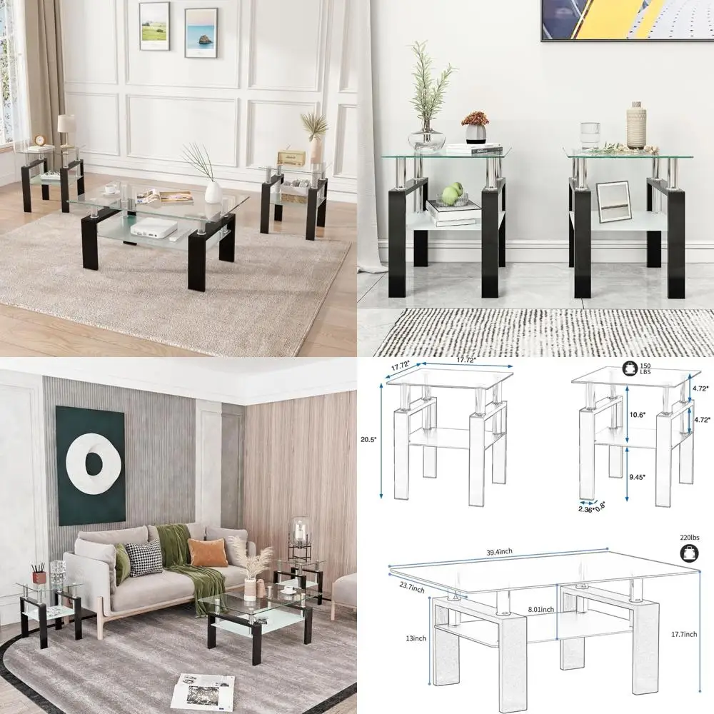 

Triangular Glass and Metal Living Room Table Collection