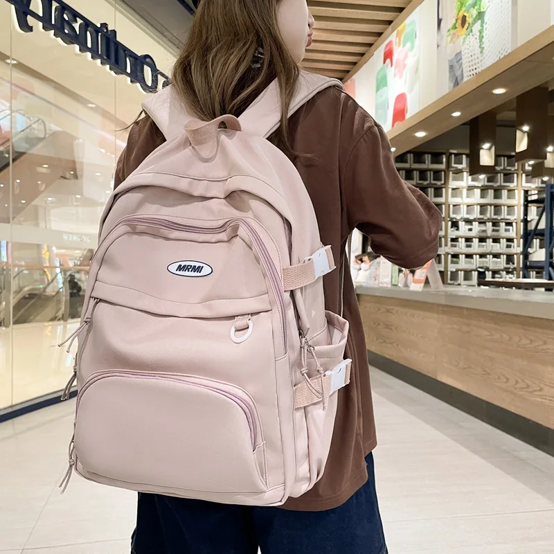 ins-大容量シンプル高校キャンパスバックパック女性大学生用ブックバッグデュアルショルダーバッグスクールバッグ