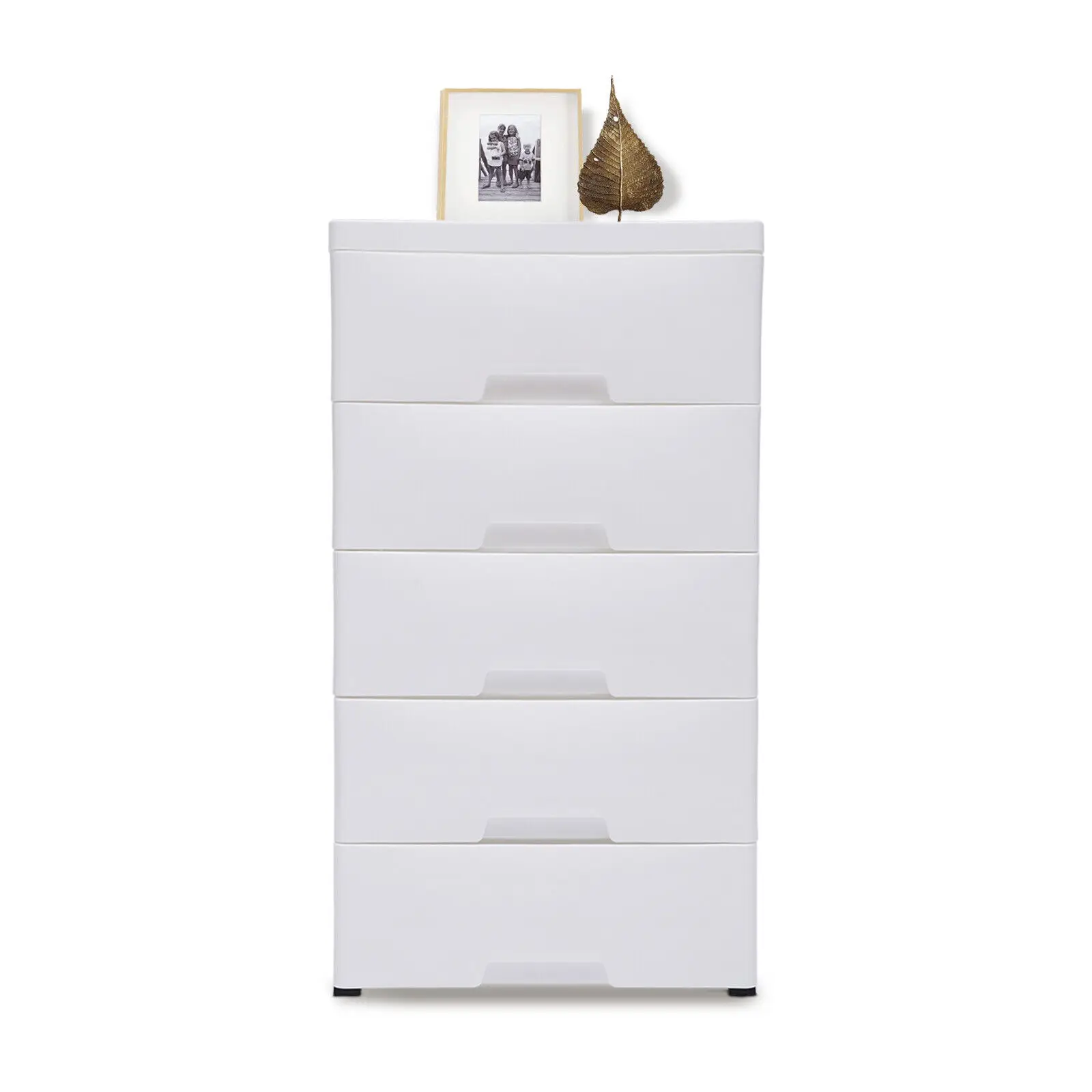 Bedroom Stackable Storage Cabinet Prevent Mold & Insects W/ 5 Drawers White Plastic Vertical Dresser Clothes Wardrobe Closet