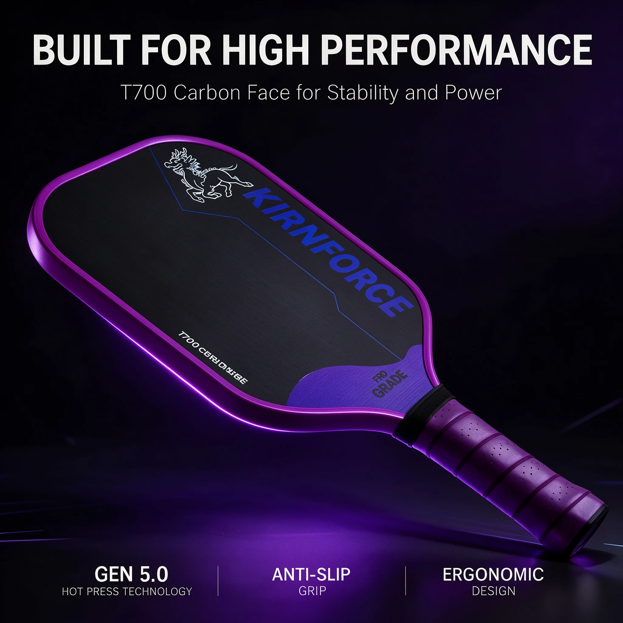 KIRINFORCE Gen5 Thermoformed T700 Carbon Fiber Pickleball Paddle 16mm Foam Core Optional Case Cover Grip Tape Silicone Grip