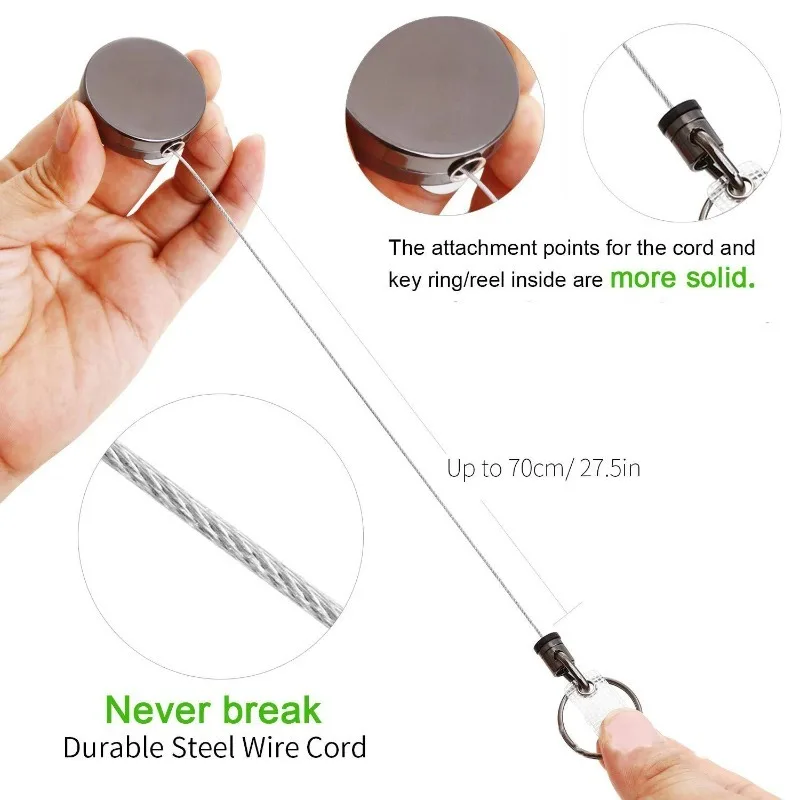 Retractable Metal Wire Keychain Pull Badge Reel ID Lanyard Name Tag Card Badge Easy-to-pull Buckle Rope Elastic Key Ring Image 6