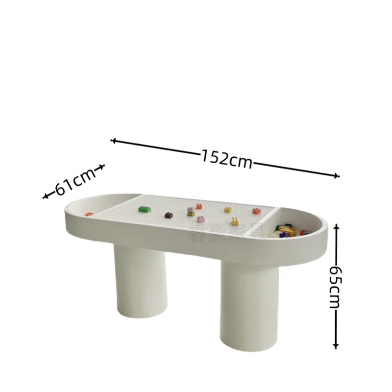 타원형 모양 어린이 블록 빌딩 나무 테이블, 상단 교육 놀이 세트에 보관