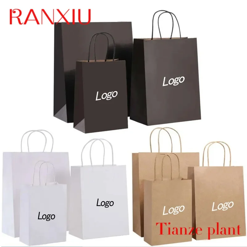 

Custom Custom print shopping gift boutique packaging paper bag black white brown takeaway kraft paper bag with logo for fast foo