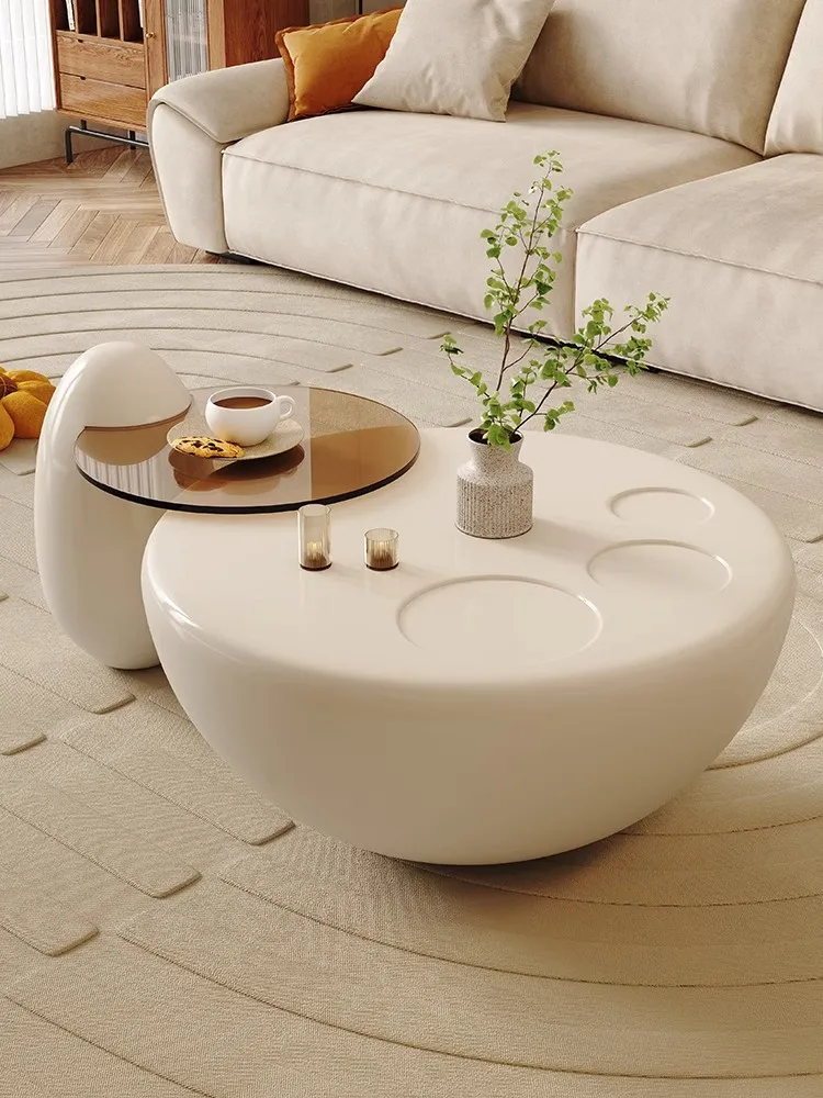 Cream White Round 2023 New Cat Claw Creative Design Living Room Household Apartment Minimalist Furniture Glass Coffee Table