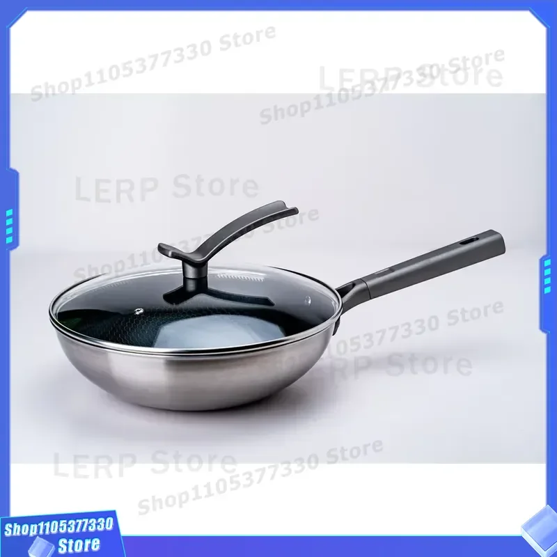 Titanium Coated 3 Layer Non Stick Stainless Steel Wok with Luxury Lid and Holder Durable Kitchen Cookware for Induction Stove