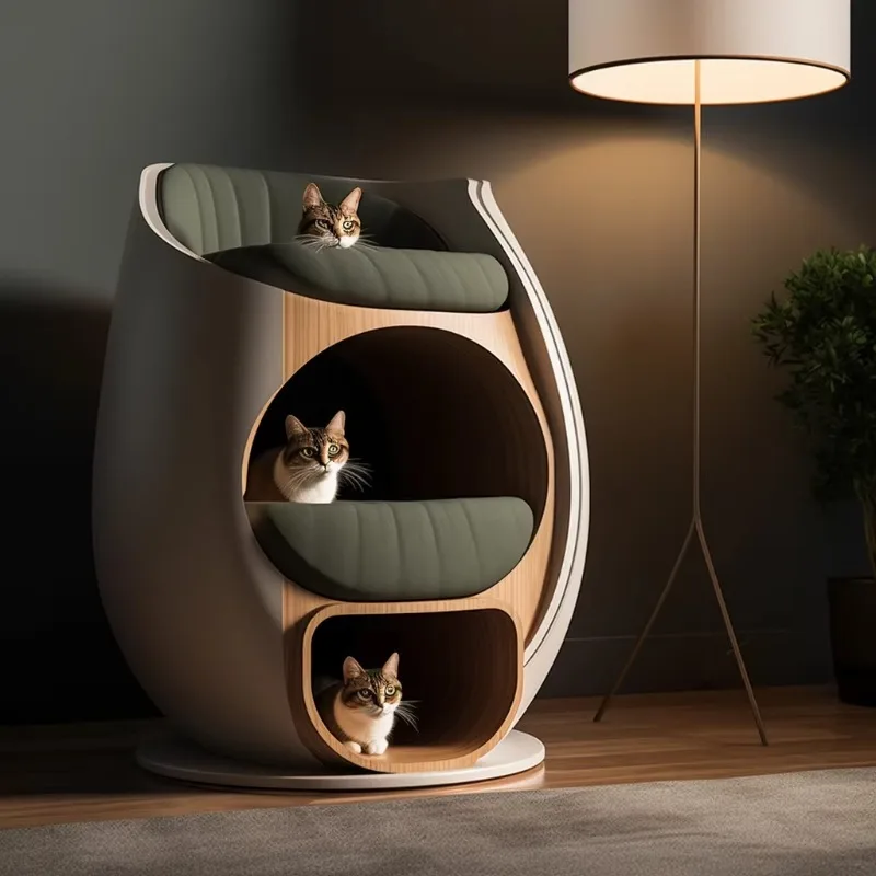 3D Printed Luxury Cat Apartment, Modern Eco-Friendly Cat Bed Furniture | Premium Commercial Pet Housing Equipment