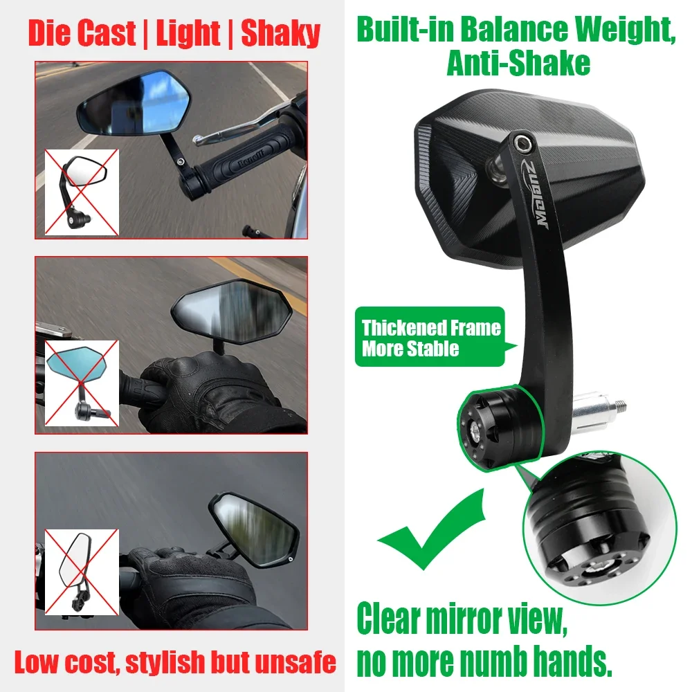 Motorcycle Weighted Bar End Mirror For CFMOTO 675NK Kawasaki Z900 Universal Honda Yamaha Suzuki Ducati Handlebar Rearview Mirror