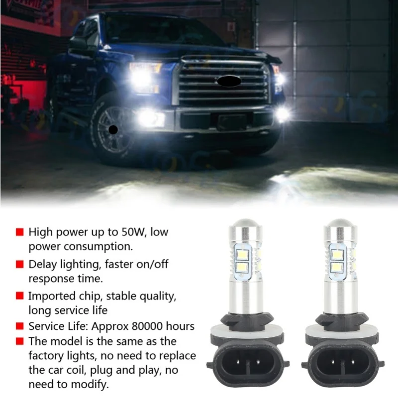 2PCS 12-24V 50W Car High Power Bright LED Fog Daytime Light Bulbs For Hyundai Accent