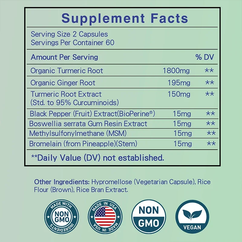 Turmeric Curcumin + Ginger Root - Promote Healthy Digestion of Intestines Anti-Inflammation and Joint Pain Relief,Anti-oxidation