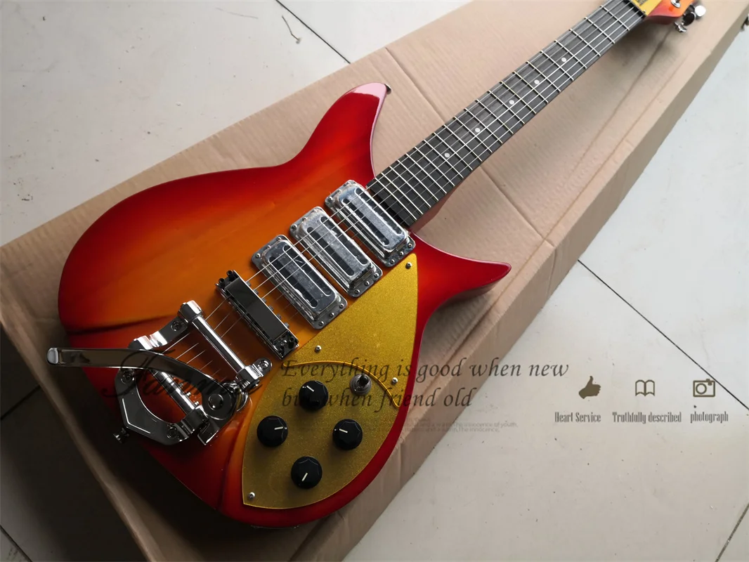 Cherry Sunburst Electric Guitar Tremolo Bridge HHH pickups Gold Pickguard 527 mm Scale 325 Guitar