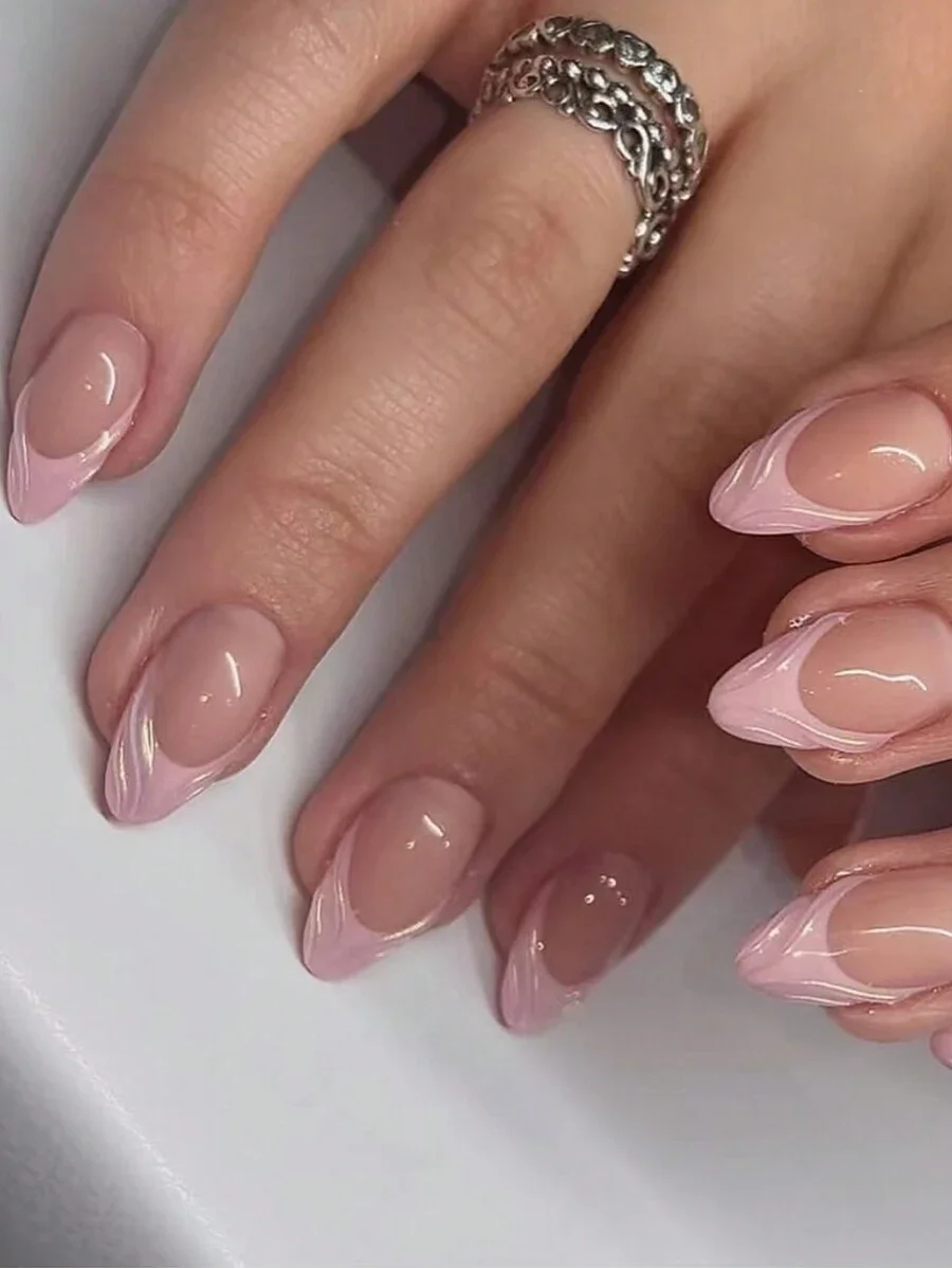 

30Pcs Almond Shaped Short Simple French False Nail Tips Set, Suitable For Daily Wear To Enhance Your Elegance Press On Nails Nai