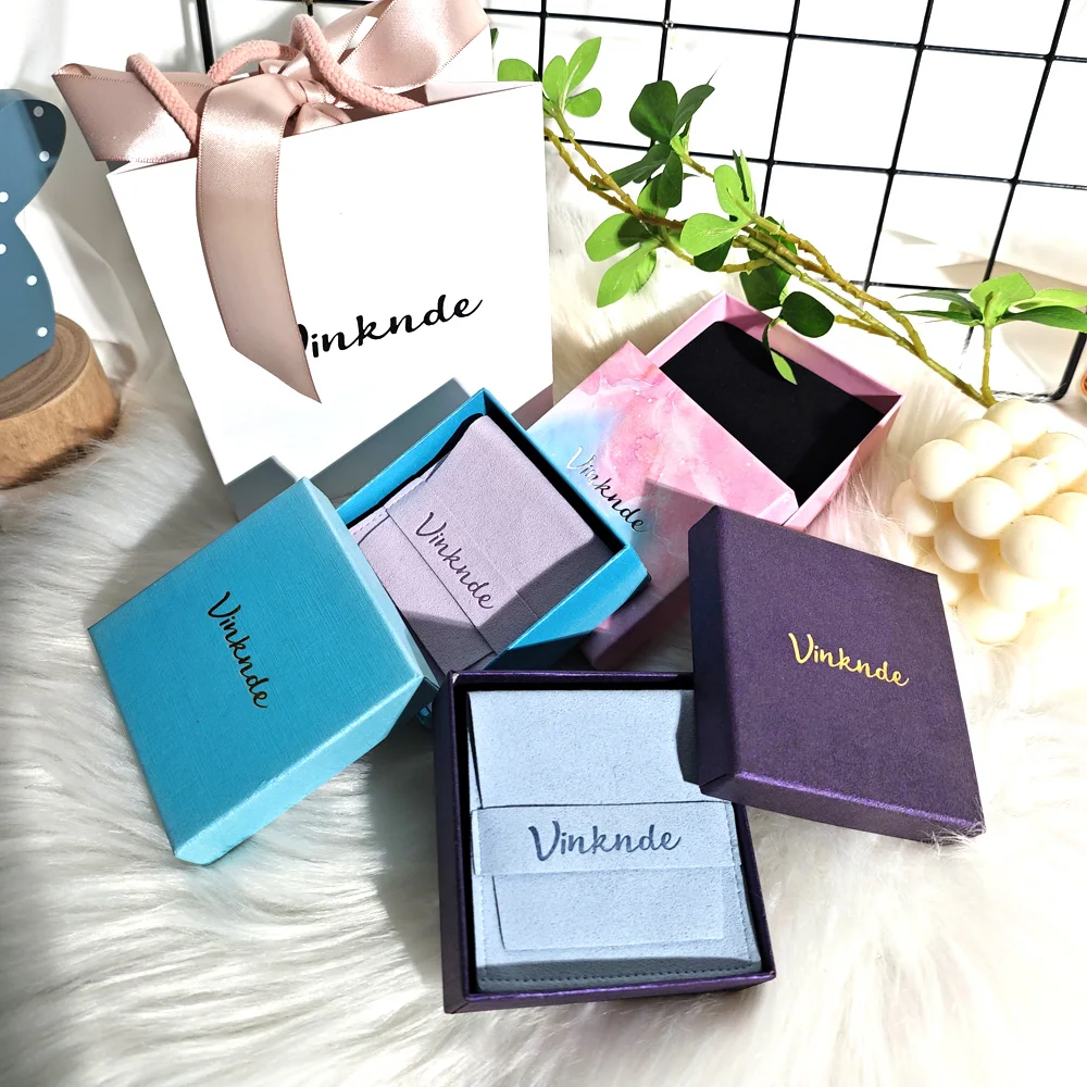 

50/100pcs Custom Logo Purple Blue Paper Lid Jewelry Box Rings Necklace Earrings Packaging Microfiber Gift Pouch Travel Organizer