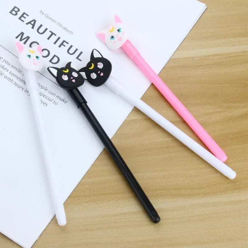 A 50PCS Cartoon Creative Cute Moon Cat Black Sign Gel Pen Writing Supplies Student Stationery Prizes Kawaii School Supplies B