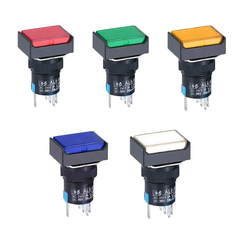 5pcs 16mm Rectangular Power Push Button Switch With Lamp LA16-J-11D Self Reset Momentary Latching Fixed Lock 5 Pins LA16-J-11S