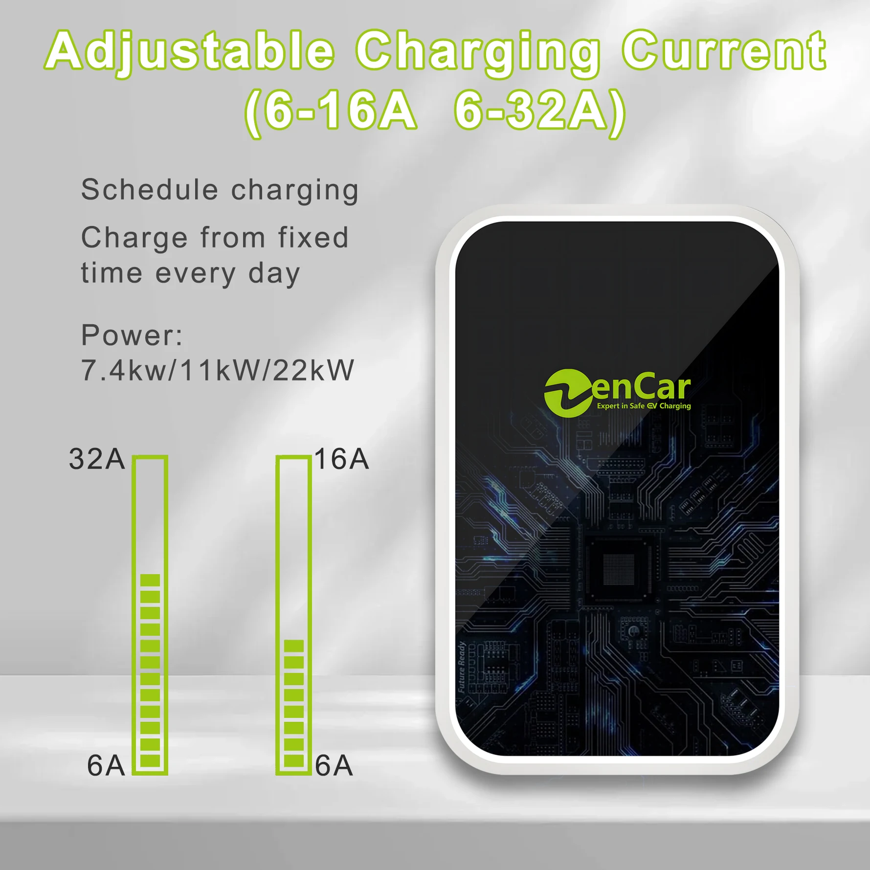 ZenCar Level 3 EV Charging Station 22kW/11kW/7kW Wall Mounted EV Charger Wallbox With Wifi OCPP Remote Control Type 2 Plug