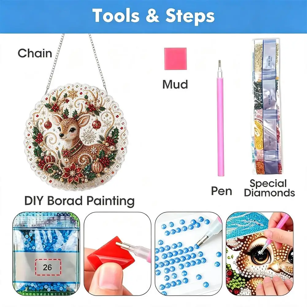 Pearl Diamond Painting Suncatcher Kit Diy Craft Acrylic Round Board With Lace Edge Pearl Beads Craft Christmas Diamond Painting view 6