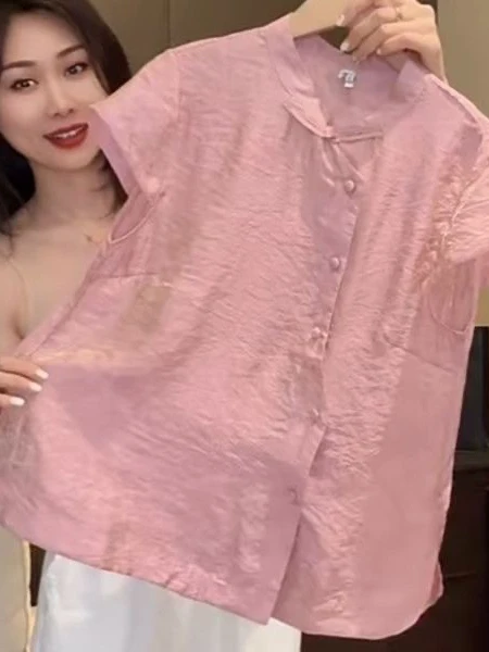 

Лето 2023, роскошный легкий стеклянный атласный асимметричный наклонный све, свободный антивозрастной воротник-стойка для похудения, ort Sve irt для женщин