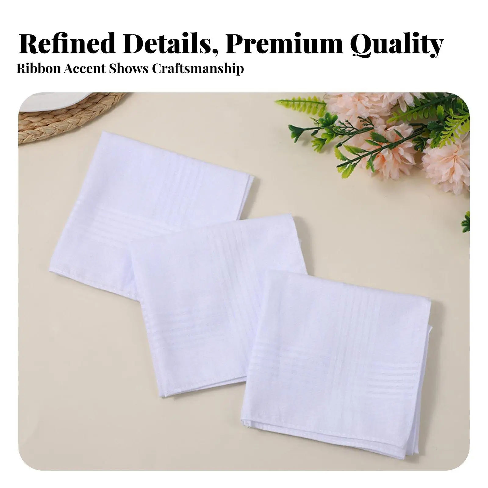 White Handkerchief Absorbent Unisex Hand Towel Soft Plain White Handkerchief Square for Wedding, Formal Events