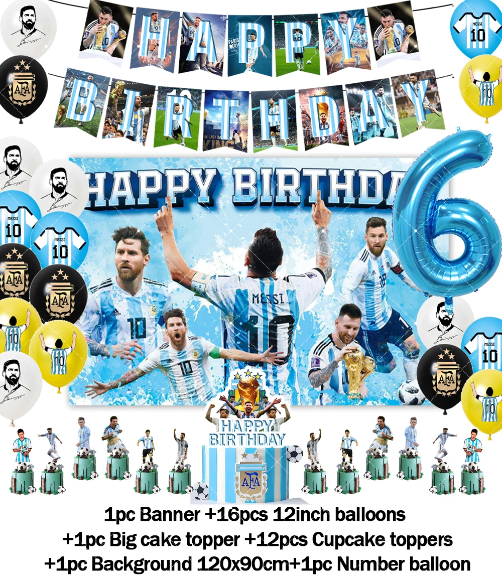 Fußballspieler Argentinien-Leo-Messi-Thema Fans Geburtstag Party Banner Hintergrund Kuchen Topper Nummer Ballon Dekor Requisiten Kinder Geschenk
