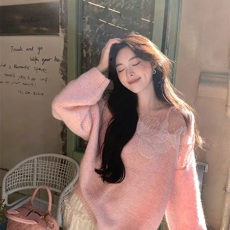 

Sweaters Jumpers Pullovers Woman Y2K White Print Gothic Back Western Turtleneck Fleece Art Woolens Knitted Cashmere Modern Sport