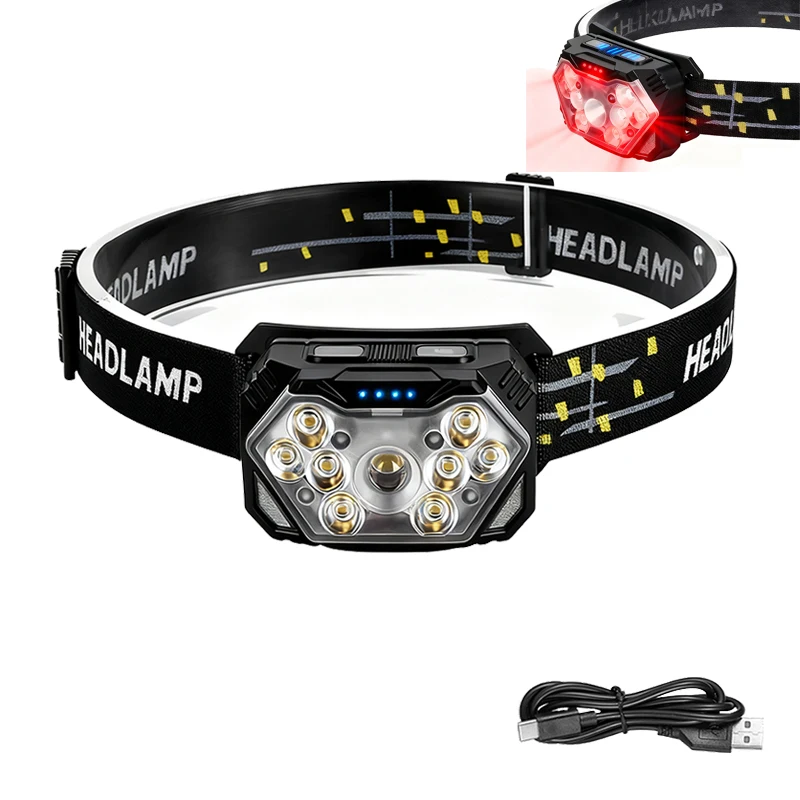 9 LED Strong Light Headlamp USB Rechageable Motion Sensor Headlight Portable Fishing Camping Outdoor Head Lamp Work Flashlight