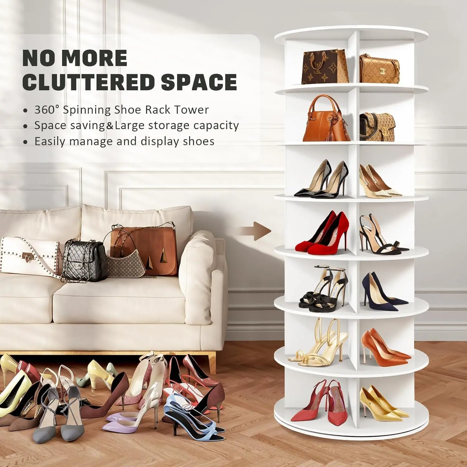 Rotating Shoe Rack Tower, 360° Revolving Round Free Standing Shoe Organizer