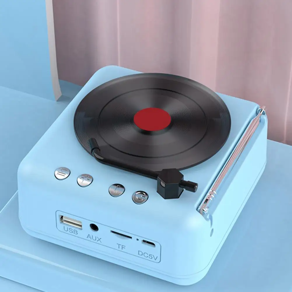 ブルートゥース5.0と互換性のあるビニールデザインのスピーカー,レトロスタイルのミニステレオサウンド,多機能