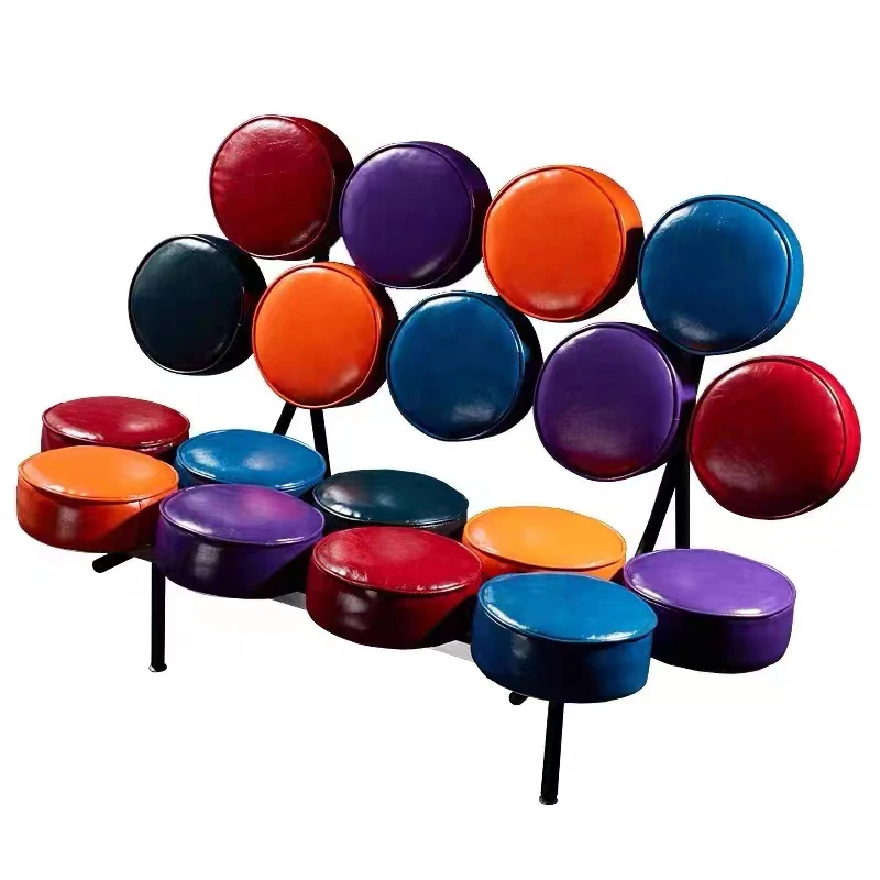 Marshmallow sofa living room model room modern metal leather art double leisure